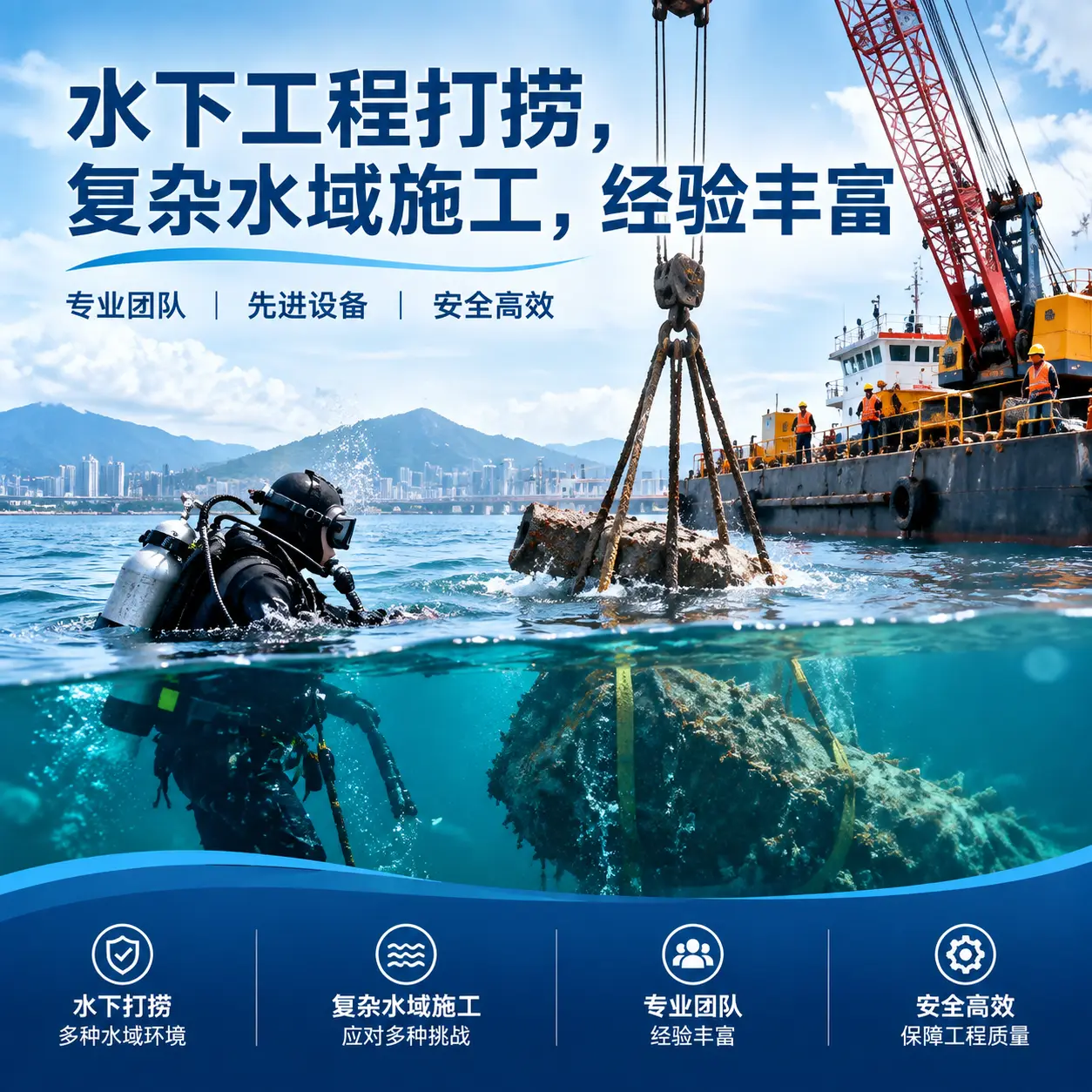 水下工程打捞，复杂水域施工，经验丰富大庆